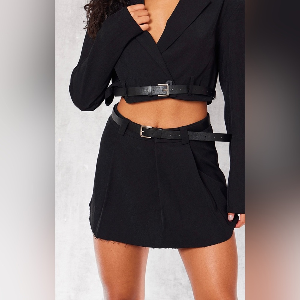 NWT Black Pleated Mini Skirt with Belt